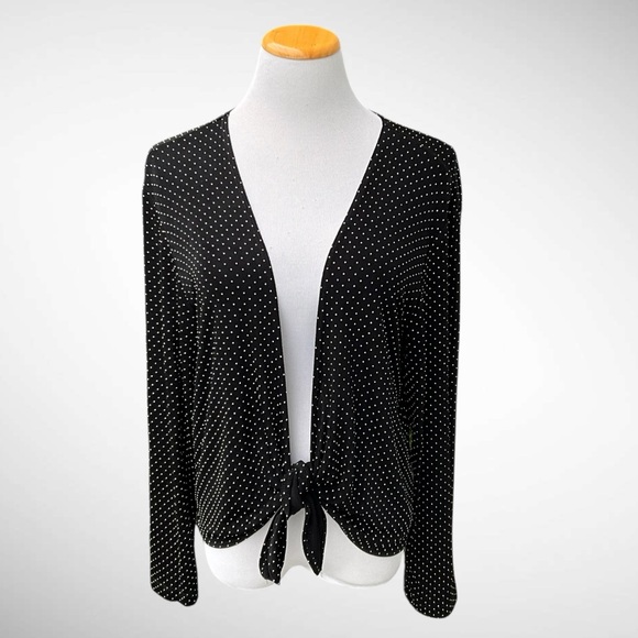 Chico’s Travelers Black & White Polka Dot Tie Front Open Cardigan - Picture 1 of 11